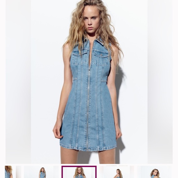 Make Offer • Zara Blue Denim Zip Front Dress - Picture 9 of 10